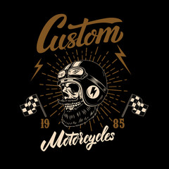 Racer skull in winged helmet.  Design element for logo, label, sign, poster, t shirt.