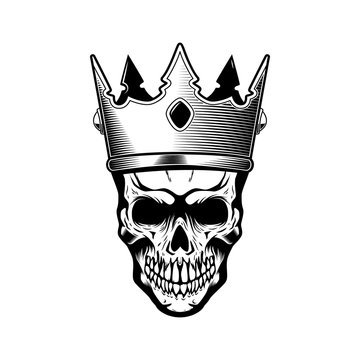 Skull in king crown. Design element for logo, label, emblem, sign.