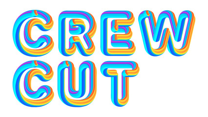 Crew Cut - colorful text written on white background