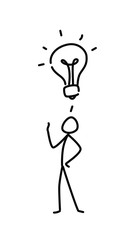 Illustration of a little man and a light bulb. Vector. Got an idea. Metaphor. Linear style. Illustration for website or presentation. Creative and resourcefulness.