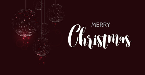 Merry christmas black background. Glow Christmas ball design greeting card. Vector illustration