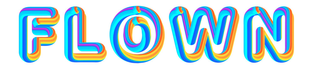 Flown - colorful text written on white background