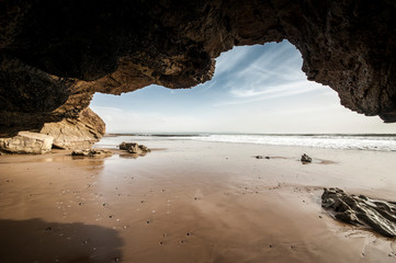 view from a cave on the Atlantic coast near Essaouira, Morocco
