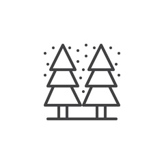 Forest trees outline icon. linear style sign for mobile concept and web design. Winter pine trees and snow simple line vector icon. Symbol, logo illustration. Pixel perfect vector graphics