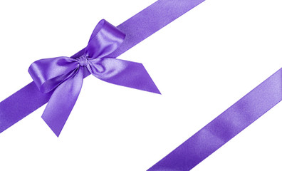 Lilac bow, ribbon. Isolated on white background.