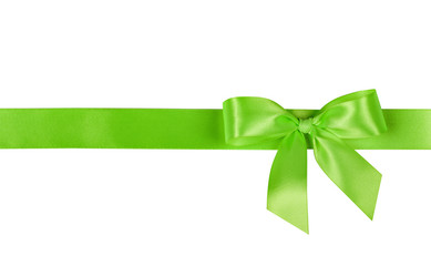 Green bow, ribbon. Isolated on white background.
