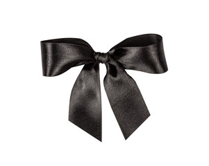 Black bow, ribbon. Isolated on white background.