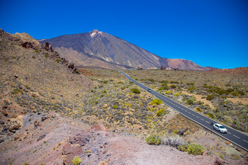 View of beautiful volcano Teide with road
