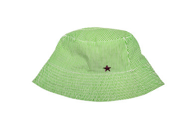 Green summer cotton Panama striped with star. Isolated on white.