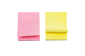 Colored sheets, stickers for recording, yellow and pink stickers. Isolated on white.