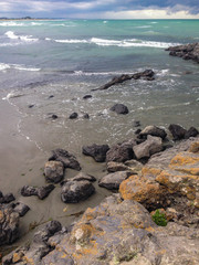 Fototapeta na wymiar rocky beach in the state of Canterbury, South Island, New Zealand