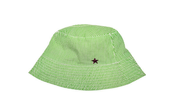 Green summer cotton Panama striped with star. Isolated on white.