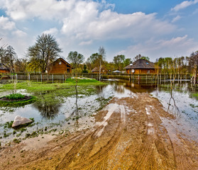 Spring flood of the River Lesnaya. Brest region, Belarus.