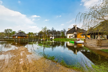 Fototapeta premium Spring flood of the River Lesnaya. Brest region, Belarus.