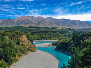 picturesque Rakaia Gorge and Rakaia River on the South Island of New Zealand