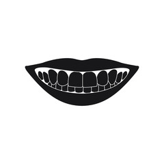 mouth with teeth black silhouette on white background