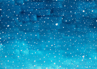 Fototapeta premium Falling snow abstract background in gouache
