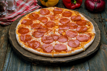 Pepperoni pizza on plate