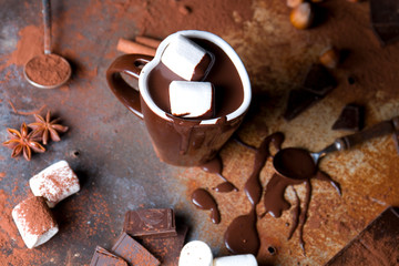 Delicious homemade hot chocolate with marshmallows.