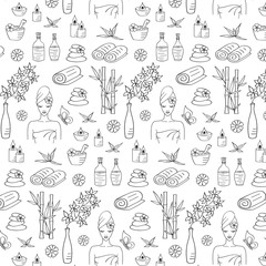 Spa treatment, massage and therapy vector seamless background pattern.