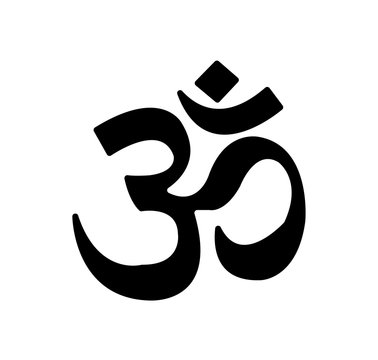 Simple, black om symbol for the sacred sound in Hinduism, isolated on white background