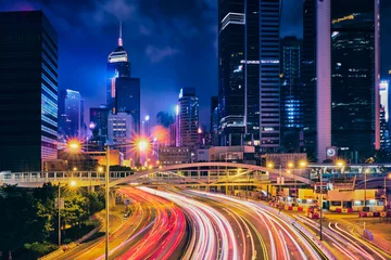 Foto op Plexiglas Street traffic in Hong Kong at night © Dmitry Rukhlenko