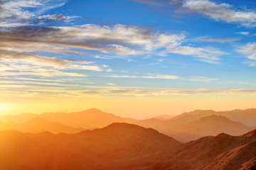 Aerial view of Sinai mountains in Egypt from Mount Moses at sunr
