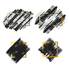 Golden frames with rough grunge ink brush strokes. Abstract edge background. Vector isolated illustration.