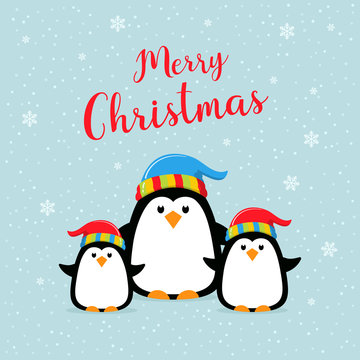 Christmas card with penguins
