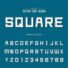 Font and alphabet vector, Square typeface letter and number design, Graphic text on background