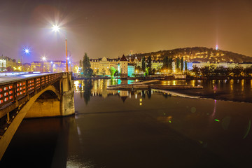 Fototapeta na wymiar Night autumn Prague. Popular cityscapes after dark.