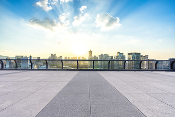 city skyline with empty square