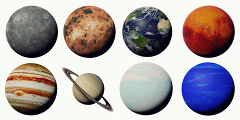 the planets of the solar system isolated on white background - obrazy, fototapety, plakaty
