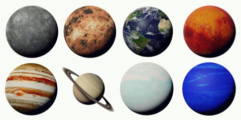 Fotobehang the planets of the solar system isolated on white background © dottedyeti