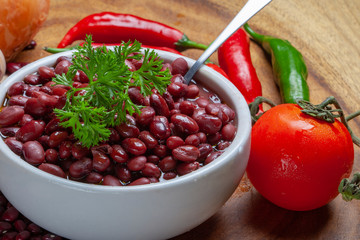 Beans cooked in the bowl