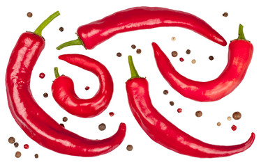 Pepper bitter, on white background isolated, top view