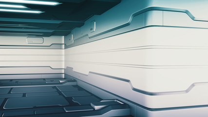 3D rendering of realistic sci-fi spaceship corridor