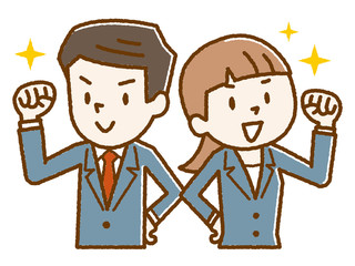 ガッツポーズ　男女 手描き風