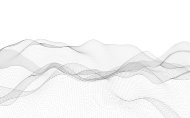 Abstract landscape on a white background. Cyberspace grid. Hi-tech network. 3D illustration