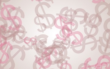 Multicolored translucent dollar signs on white background. Orange tones. 3D illustration