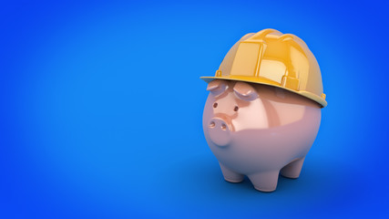 Piggy bank with hardhat. 3d rendering