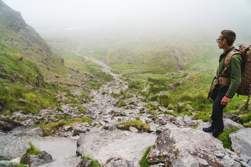 The man on the trail to Carrauntoohil. On the devil's ladder