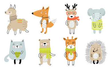 Vector collection with cartoon cute animals for kids