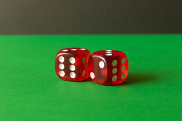 Dice on a green background . Game concept. Games of chance