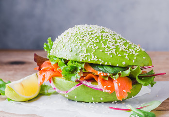 Avocado burger buns healthy raw food copy space. © travelbook