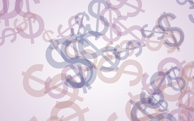Multicolored translucent dollar signs on white background. Red tones. 3D illustration
