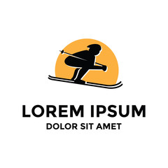 Skiing sport silhouette logo design