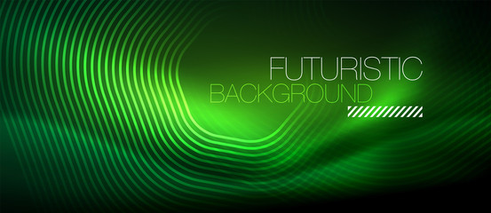 Neon glowing lines, magic energy space light concept, abstract background wallpaper design