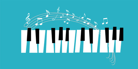 Piano icon and keys of piano concept modern music print and web design  poster on white vector illustration - obrazy, fototapety, plakaty