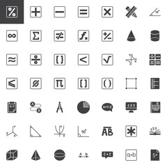 Mathematics vector icons set, modern solid symbol collection, filled style pictogram pack. Signs, logo illustration. Set includes icons as math, percentage, geometry, algebra, arithmetic, calculator